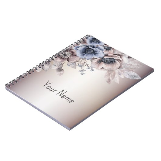 Aquarel Pastel Blauw Beige bloemen Elegant Notitieboek (Linkerzijde)