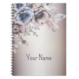 Aquarel Pastel Blauw Beige bloemen Elegant Notitieboek