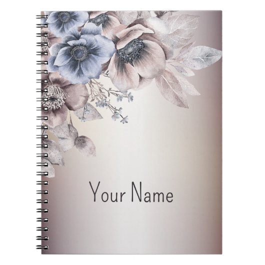 Aquarel Pastel Blauw Beige bloemen Elegant Notitieboek (Voorkant)