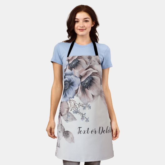 Aquarel Pastel Blauw Beige bloemen Elegant Schort (Gedragen)