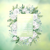 aquarel pastelblauwe bloemenkrans openingstijden raamsticker (Vel 3)