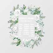 aquarel pastelblauwe bloemenkrans openingstijden raamsticker (Vel)