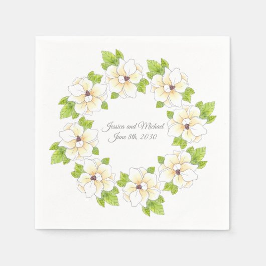 Aquarel, pen & inkt Magnolia krans Servet (Voorkant)