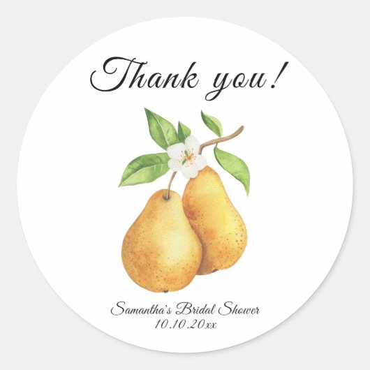 Aquarel Perfecte Peer Bedankt Bruidsborrel Ronde Sticker (Voorkant)