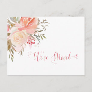 Aquarel Perzik en Roze We Zijn Verhuisd Aankondigi Briefkaart