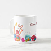 Aquarel perzik naaigereedschap aangepaste naam koffiemok (Voorkant links)