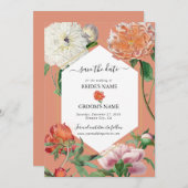Aquarel Perzik Roze Pioenrozen Bloemen Bruiloft Save The Date (Voorkant / Achterkant)