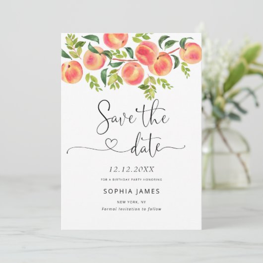 Aquarel perzik Save the Date Kaart (Staand voorkant)