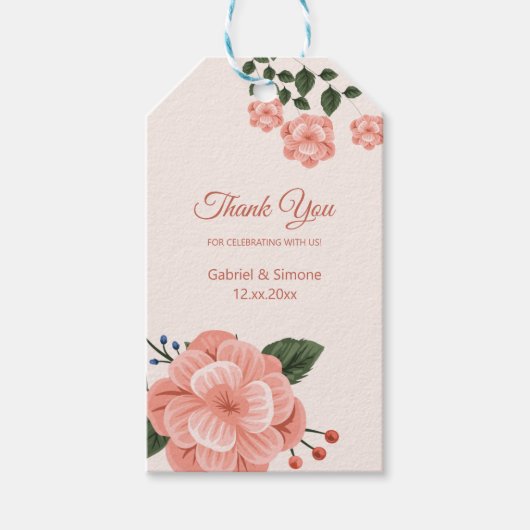 Aquarel Perzikbloesem Bedankt Cadeaulabel (Voorkant)