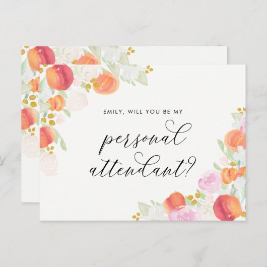 Aquarel Perziken Bloemige Wees Mijn Persoonlijke A Uitnodiging Briefkaart (Voorkant / Achterkant)
