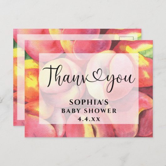 Aquarel perziken - Dank je wel babyshower Briefkaart (Voorkant / Achterkant)