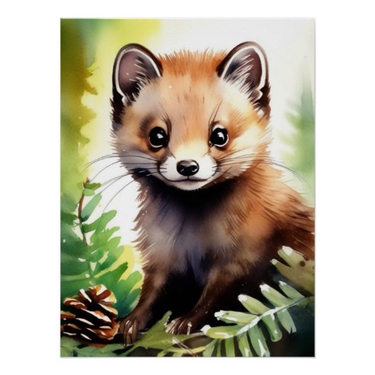 Aquarel Pine marten Poster (Voorkant)