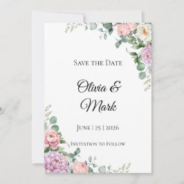 Aquarel Pioen & Eucalyptus Bewaar de Datum Save The Date
