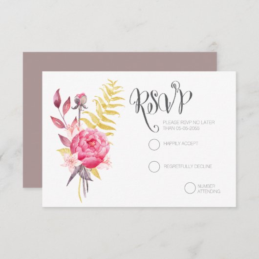 Aquarel Pioenrozen Gouden Huwelijk RSVP Kaarten (Voorkant / Achterkant)