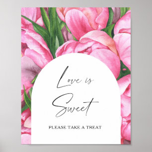 Aquarel pioenrozen - liefde is zoet neem een trakt poster