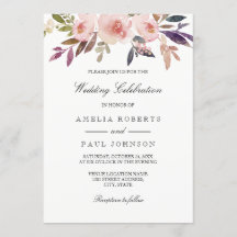 Aquarel Pioenrozen Paarse Roze Trouwuitnodiging
