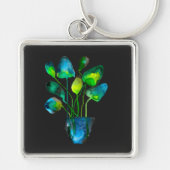 Aquarel plant kunst groen en blauw abstract sleutelhanger (Voorkant)