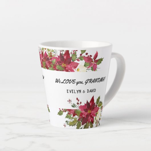 Aquarel Poinsettia Love Oma Monogram Latte Mok (Rechterhoek)