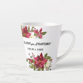 Aquarel Poinsettia Love Oma Monogram Latte Mok