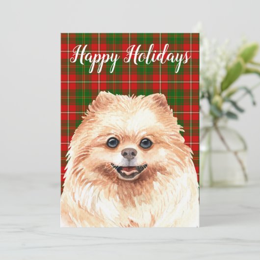 Aquarel Pomeranian op maat Feestdagenkaart (Staand voorkant)