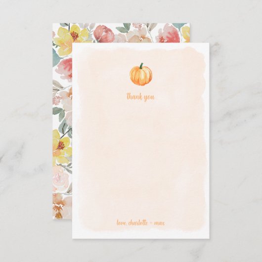 Aquarel pompoen babyshower bedankje bedankkaart (Voorkant / Achterkant)