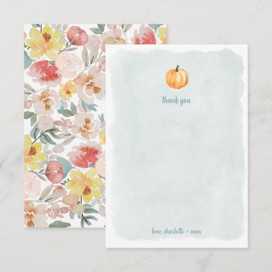 Aquarel pompoen babyshower bedankje bedankkaart (Voorkant / Achterkant)