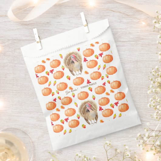 Aquarel Pompoen Turkije Patroon Thanksgiving Bedankzakje (Geknipt)