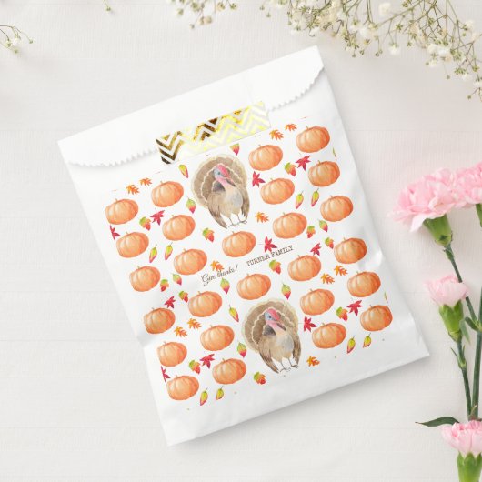 Aquarel Pompoen Turkije Patroon Thanksgiving Bedankzakje (Gezegeld)