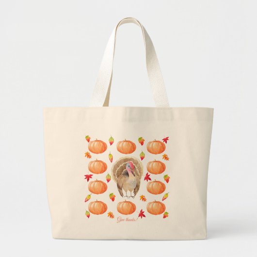 Aquarel Pompoen Turkije Patroon Thanksgiving Grote Tote Bag (Voorkant)
