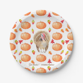 Aquarel Pompoen Turkije Patroon Thanksgiving Papieren Bordje