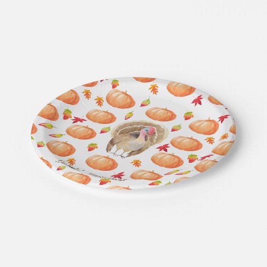 Aquarel Pompoen Turkije Patroon Thanksgiving Papieren Bordje (Gekanteld)