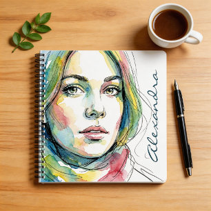 Aquarel Portret Gepersonaliseerde Naam Dagboek Notitieboek