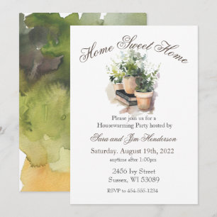 Aquarel Potplanten Housewarming Uitnodiging