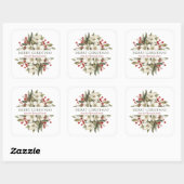 Aquarel Prettig Kerstmis Bloemstuk Magnolia Bessen Vierkante Sticker (Vel)