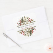 Aquarel Prettig Kerstmis Bloemstuk Magnolia Bessen Vierkante Sticker (Envelop)