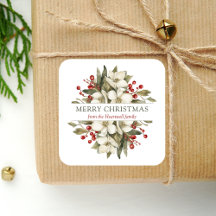 Aquarel Prettig Kerstmis Bloemstuk Magnolia Bessen
