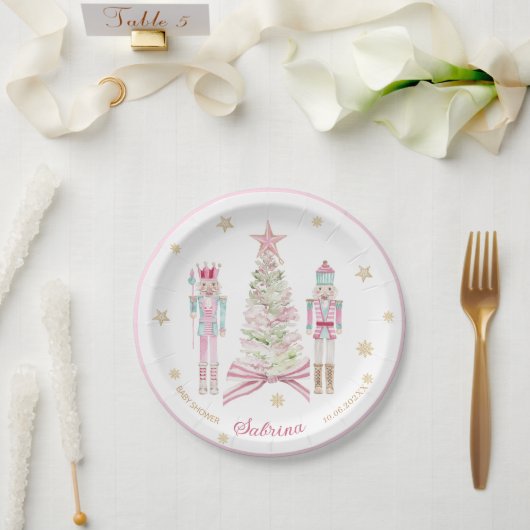 Aquarel Prettig Kerstmis Notenkraker ballet roze Papieren Bordje (Huwelijk)