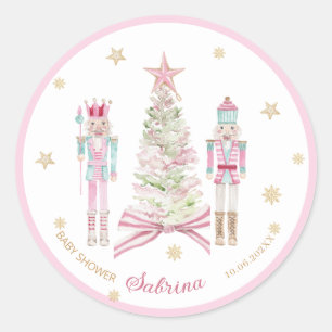 Aquarel Prettig Kerstmis Notenkraker ballet roze Ronde Sticker