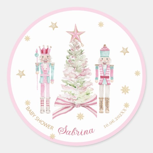 Aquarel Prettig Kerstmis Notenkraker ballet roze Ronde Sticker (Voorkant)
