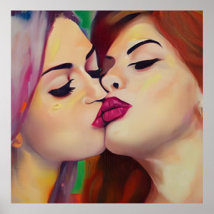 Aquarel Pride Twee vrouwen delen een kus Poster