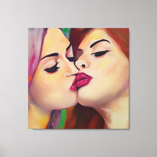 Aquarel Pride Twee Vrouwen Zoenen Canvas Afdruk (Voorkant)