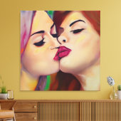 Aquarel Pride Twee Vrouwen Zoenen Canvas Afdruk (Insitu (Woonkamer))