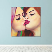 Aquarel Pride Twee Vrouwen Zoenen Canvas Afdruk (Insitu (Houten vloer))