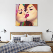 Aquarel Pride Twee Vrouwen Zoenen Canvas Afdruk (Insitu (Slaapkamer))