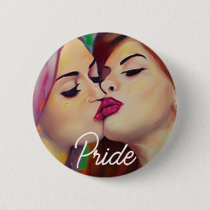 Aquarel Pride Twee Vrouwen Zoenen Ronde Button 5,7 Cm