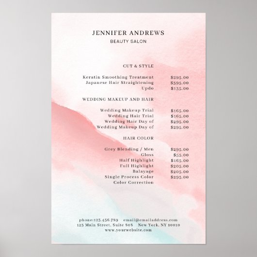 Aquarel Prijslijst Poster (Voorkant)
