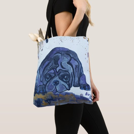 Aquarel Pug van Novy Canvas tas (Dichtbij)