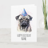 Aquarel Pug Verjaardag Kaart (Voorkant)