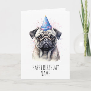 Aquarel Pug Verjaardag Kaart