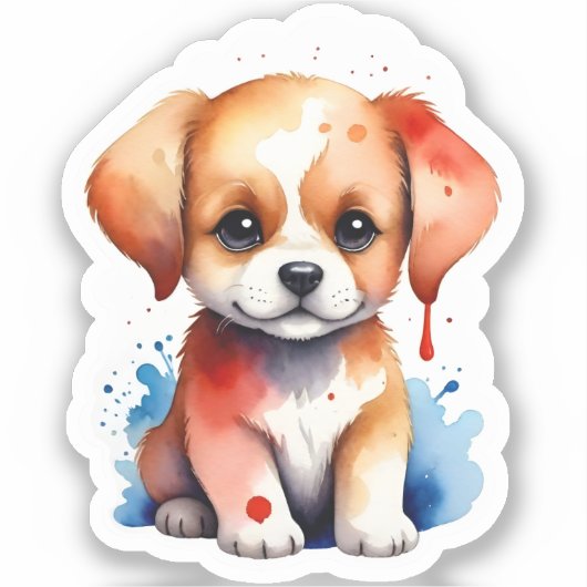 Aquarel Puppy Met Verlangen Sticker (Voorkant)